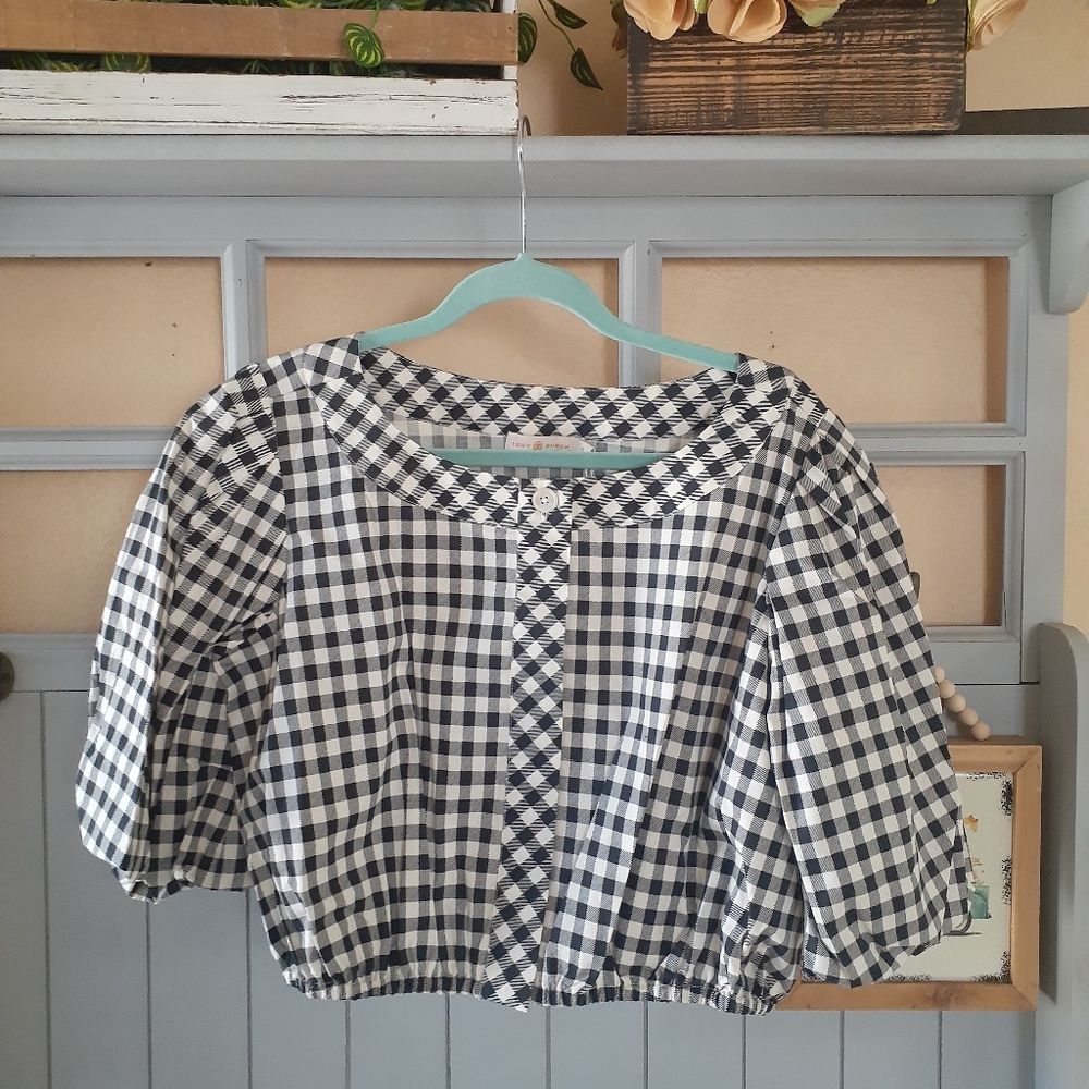 Tory Burch-Button Front Printed Blouse, Size L-NWT